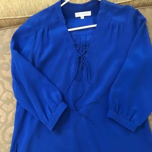 Amanda Uprichard cobalt blue silk lace up blouse